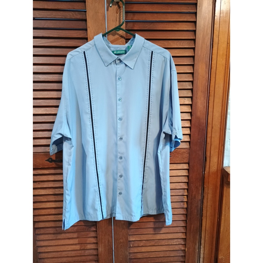 Cubavera Mens Button Up‎ Shirt Light Blue Navy Stripe Size 2X